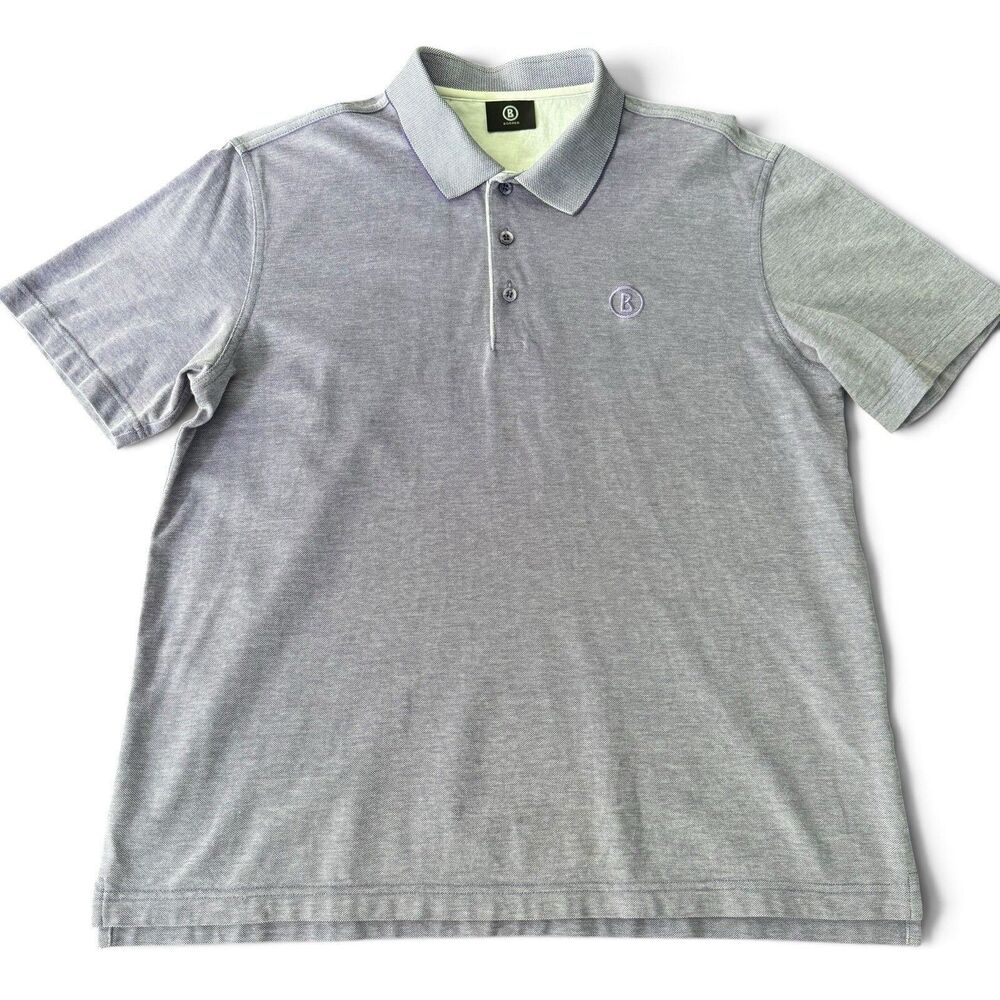 Bogner Golf Polo Men M 48 Heather Purple Gray Performance Shirt Cotton